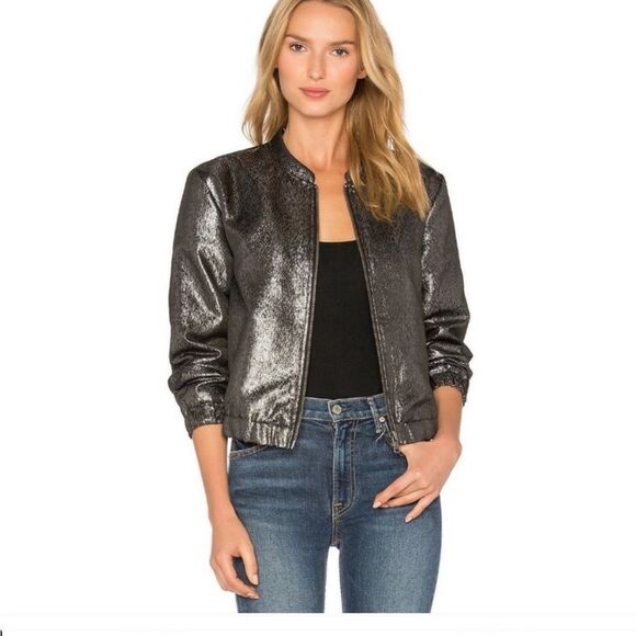 PAIGE ROSIE Grey metallic FLO bomber jacket size S , NWT - Picture 1 of 9